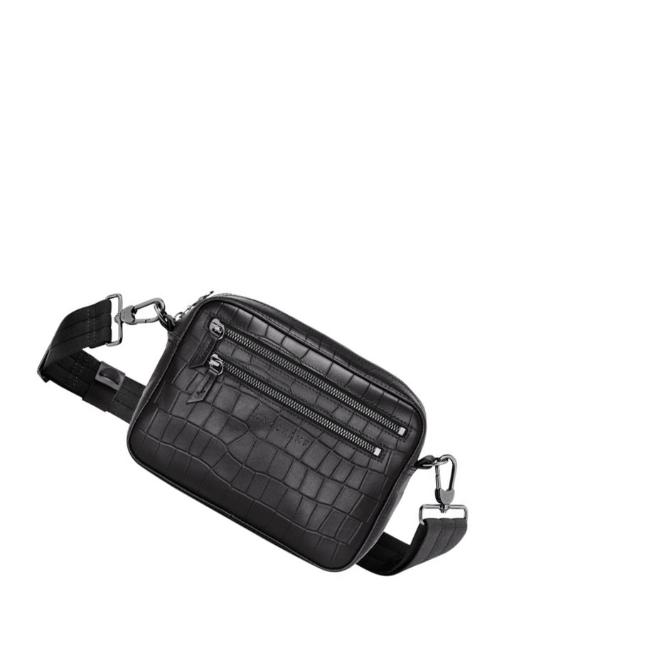 Férfi Longchamp Croco Block Crossbody Táska Fekete | HU-KRM9418