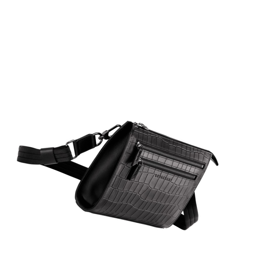 Női Longchamp Croco Block Crossbody Táska Fekete | HU-YLT6345