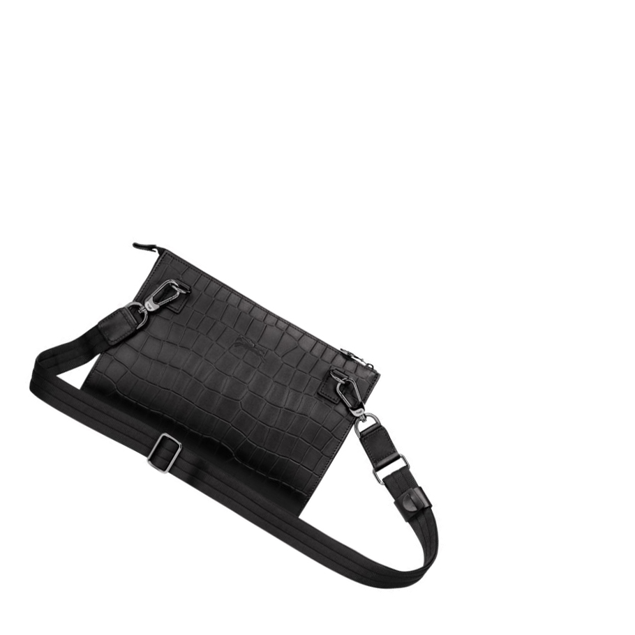 Női Longchamp Croco Block Crossbody Táska Fekete | HU-YLT6345