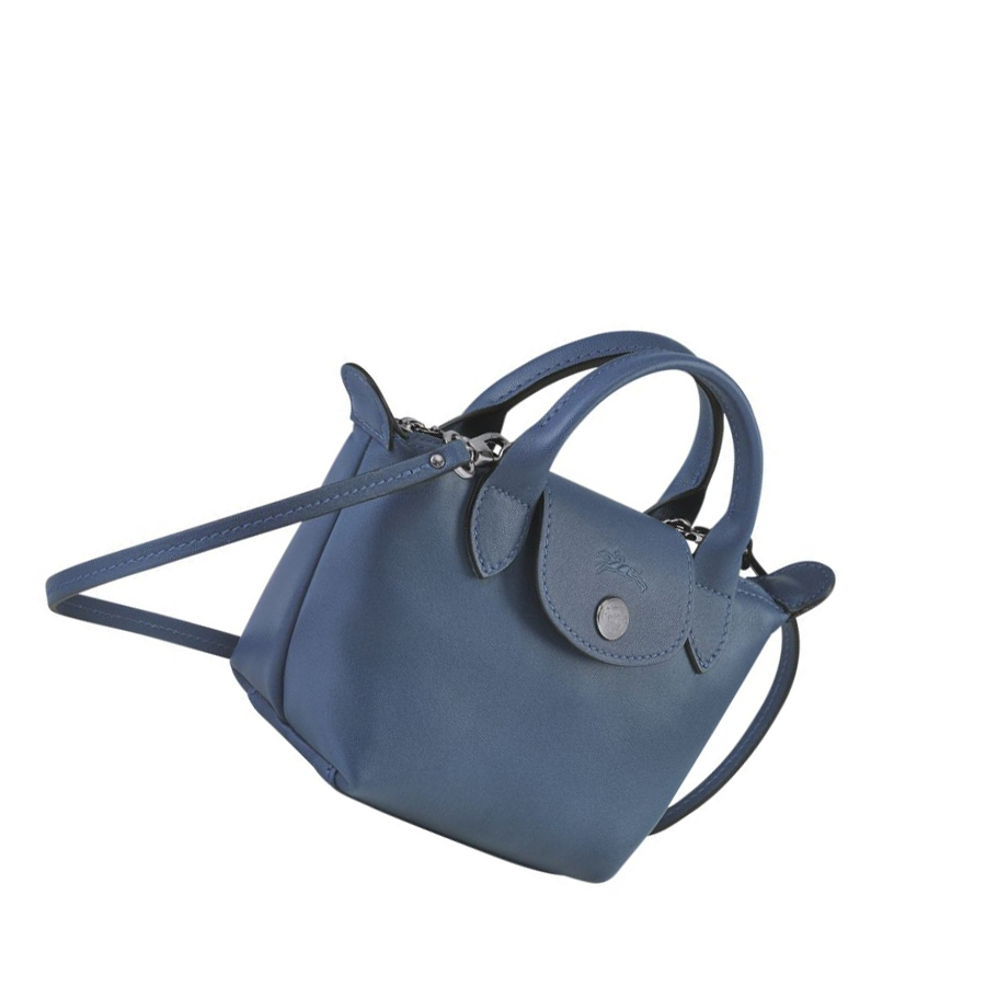 Női Longchamp Le Pliage Cuir Crossbody Táska Kék | HU-FTE0473