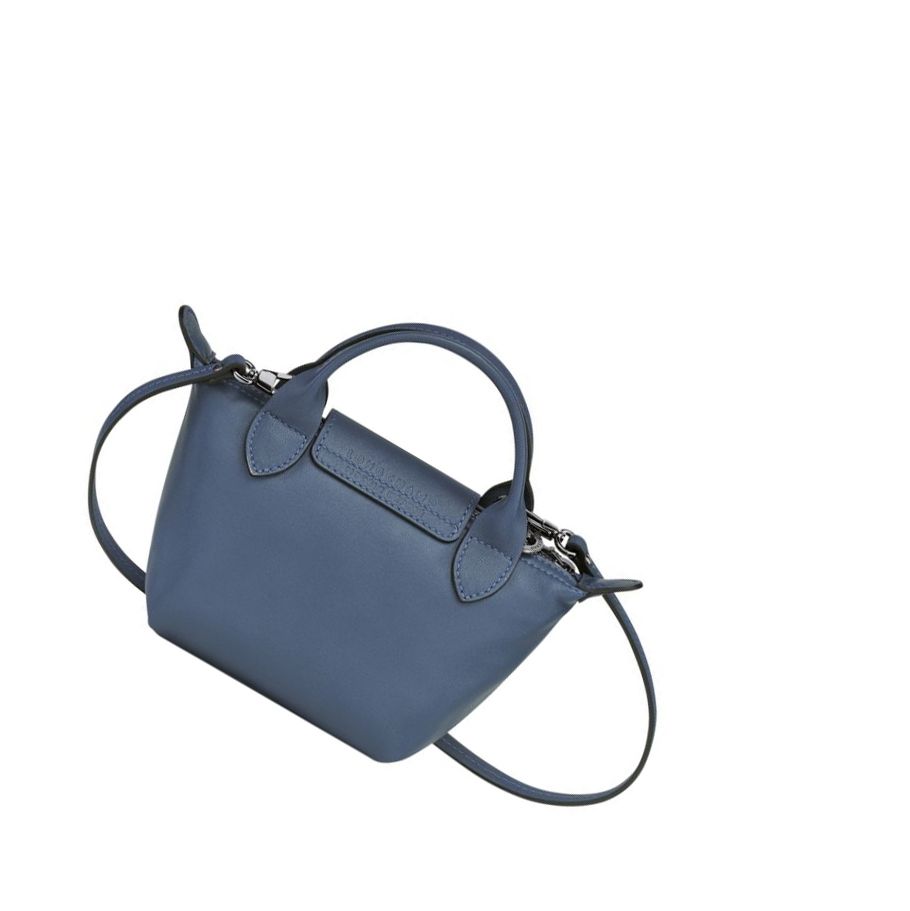 Női Longchamp Le Pliage Cuir Crossbody Táska Kék | HU-FTE0473