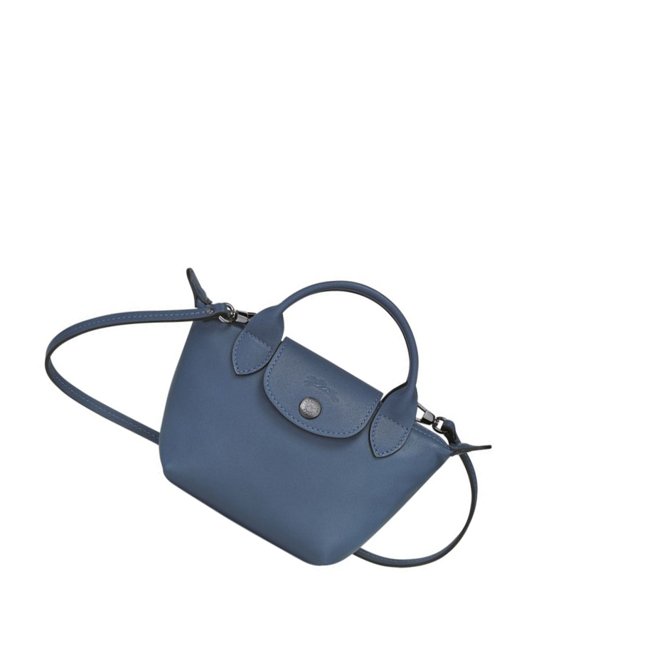 Női Longchamp Le Pliage Cuir Crossbody Táska Kék | HU-FTE0473