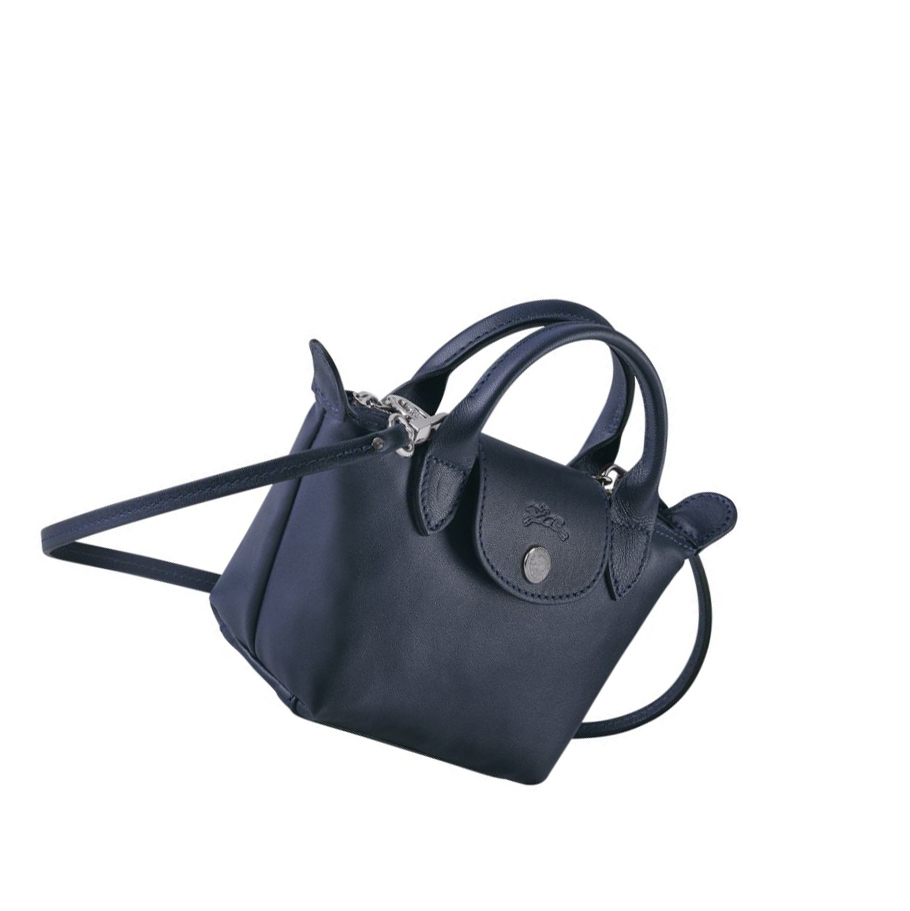 Női Longchamp Le Pliage Cuir Crossbody Táska Sötétkék | HU-QGY2890