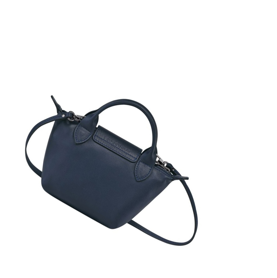 Női Longchamp Le Pliage Cuir Crossbody Táska Sötétkék | HU-QGY2890