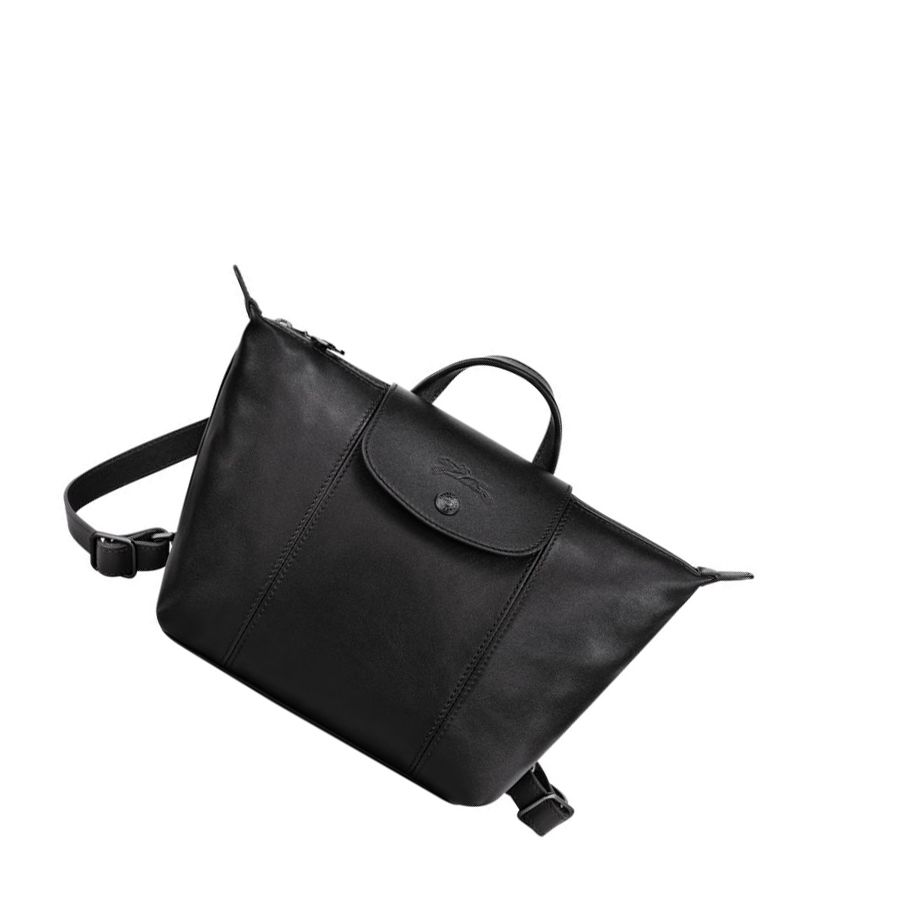 Női Longchamp Le Pliage Cuir Hátizsák Fekete | HU-QJO4972