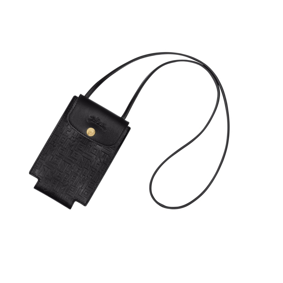 Női Longchamp Le Pliage Cuir Lgp Telefontok Fekete | HU-RHT0142