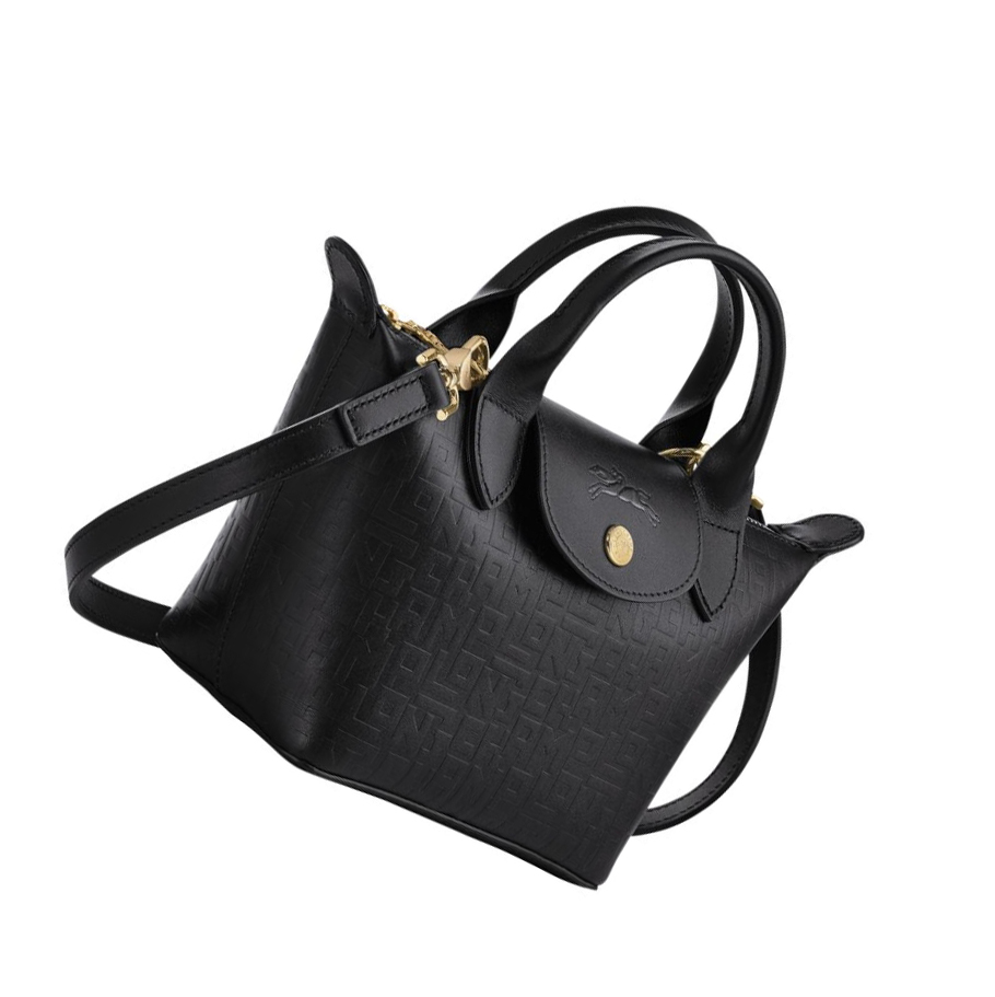 Női Longchamp Le Pliage Cuir Lgp XS Kézitáska Fekete | HU-BQI7801