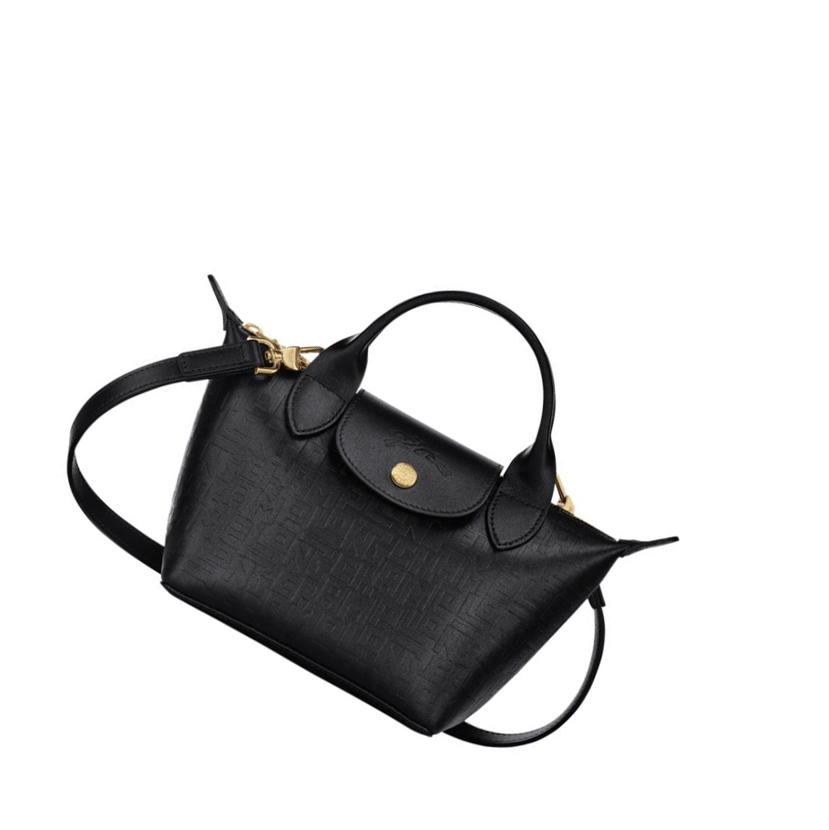 Női Longchamp Le Pliage Cuir Lgp XS Kézitáska Fekete | HU-BQI7801