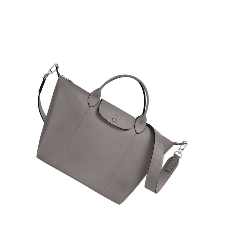 Női Longchamp Le Pliage Cuir M Kézitáska Szürke | HU-ETK2543