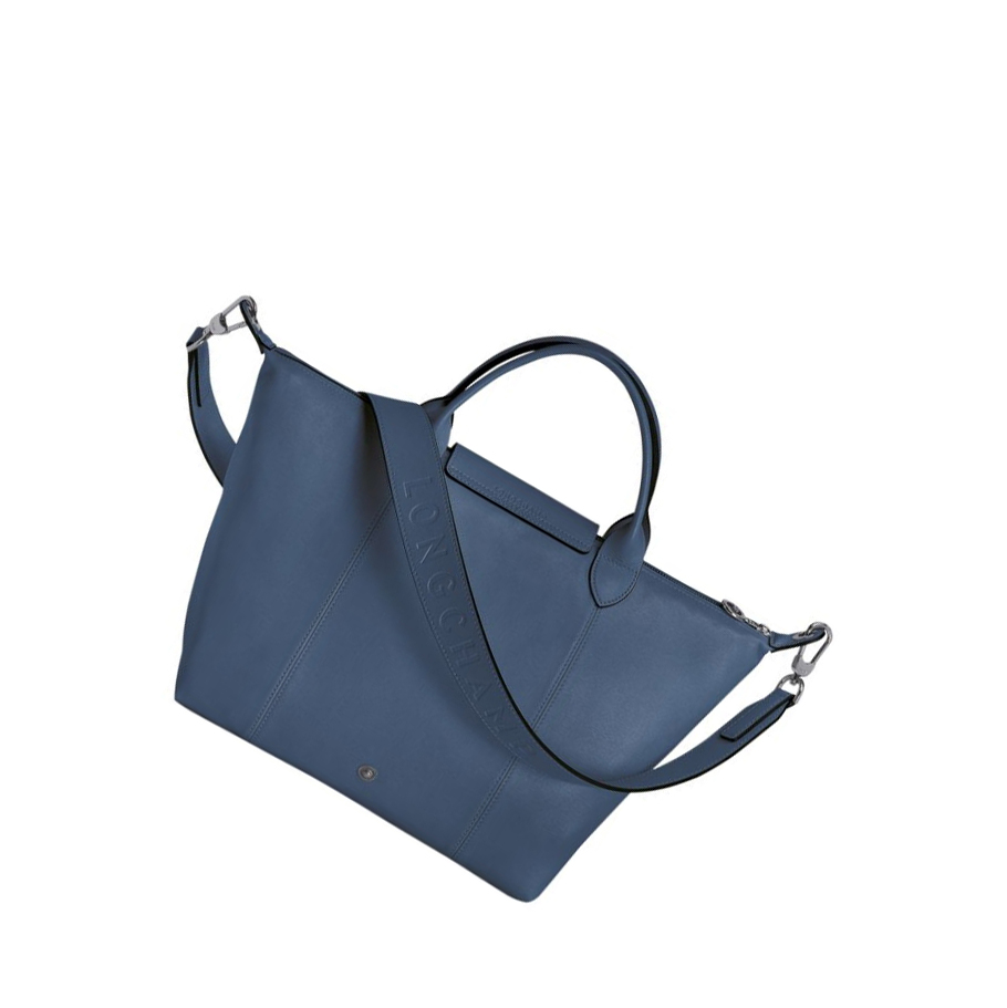 Női Longchamp Le Pliage Cuir M Kézitáska Kék | HU-IAO6098