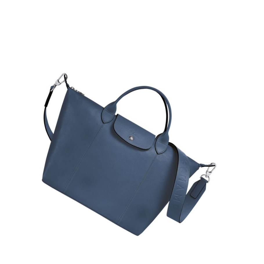 Női Longchamp Le Pliage Cuir M Kézitáska Kék | HU-IAO6098