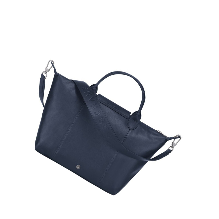 Női Longchamp Le Pliage Cuir M Kézitáska Sötétkék | HU-THL7459