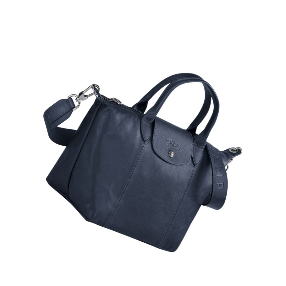 Női Longchamp Le Pliage Cuir S Kézitáska Sötétkék | HU-FTJ3146