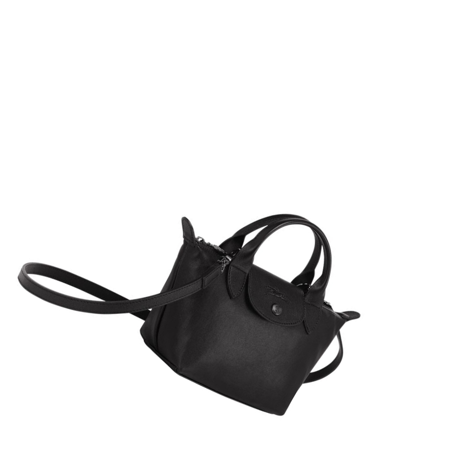 Női Longchamp Le Pliage Cuir XS Kézitáska Fekete | HU-FUS8972