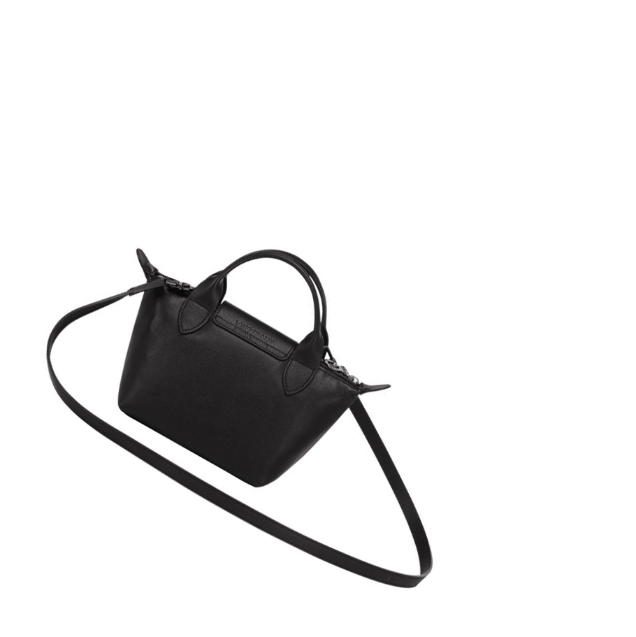 Női Longchamp Le Pliage Cuir XS Kézitáska Fekete | HU-FUS8972