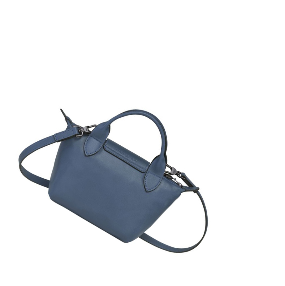 Női Longchamp Le Pliage Cuir XS Kézitáska Kék | HU-WPS2601