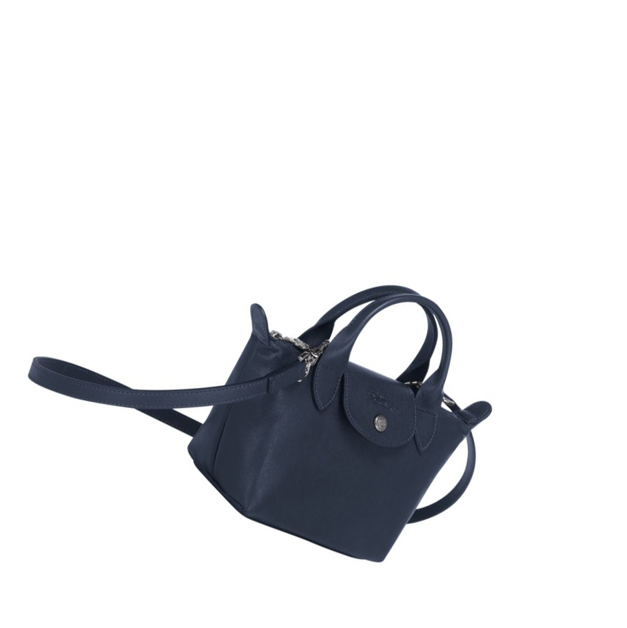 Női Longchamp Le Pliage Cuir XS Kézitáska Sötétkék | HU-ZMN4203