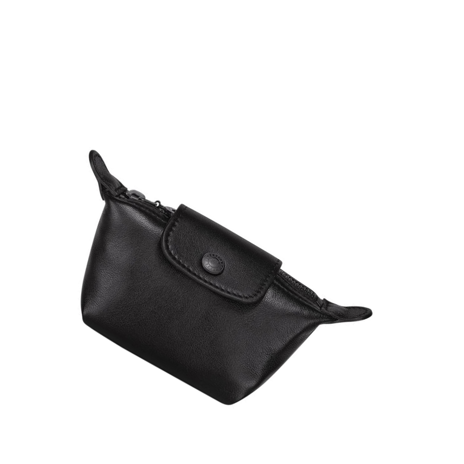 Női Longchamp Le Pliage Cuir Érme Pénztárca Fekete | HU-ZNI5189