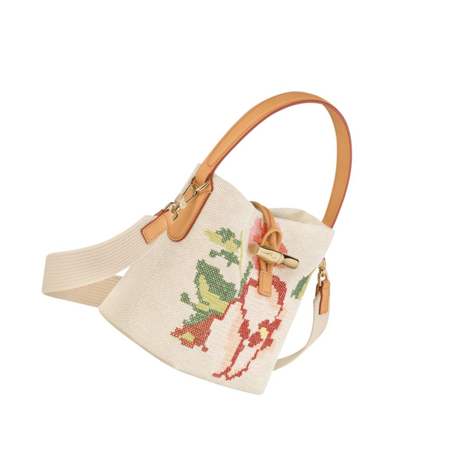 Női Longchamp Roseau Essential Fleurs S Kézitáska Rózsaszín | HU-NLV1269