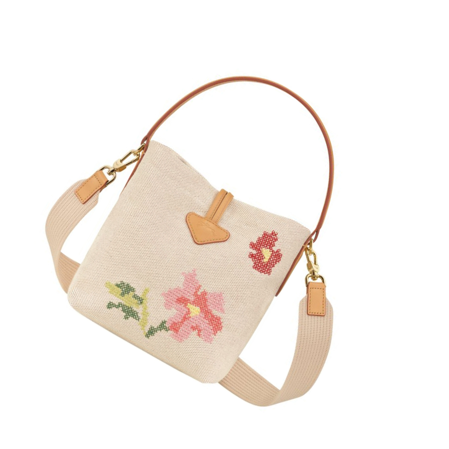 Női Longchamp Roseau Essential Fleurs S Kézitáska Rózsaszín | HU-NLV1269