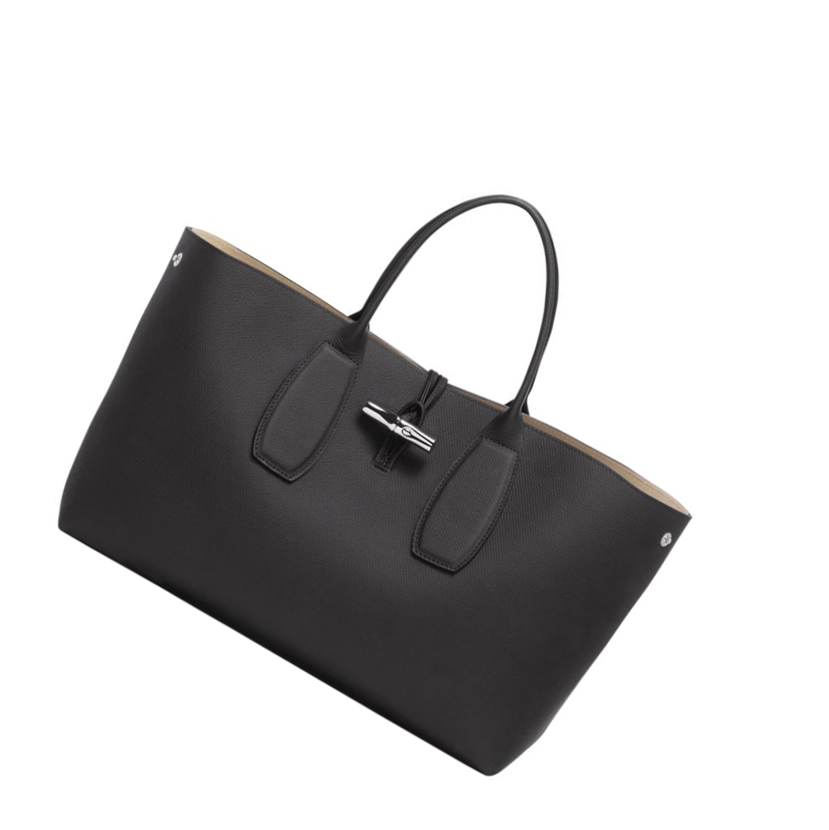 Női Longchamp Roseau L Kézitáska Fekete | HU-HLE6542