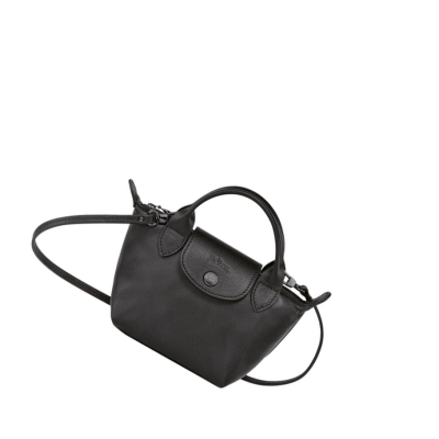 Női Longchamp Le Pliage Cuir Crossbody Táska Fekete | HU-RJY0834