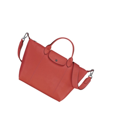 Női Longchamp Le Pliage Cuir M Kézitáska Piros | HU-GJF5016